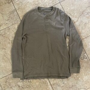 TrueTimber Mens Henley Shirt Large Olive Green Waffle Knit Long Sleeve Thermal